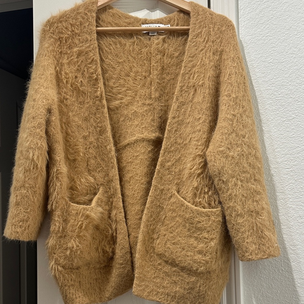 Molly Bracken Shaggy Open-Front Cardigan - Camel Brown